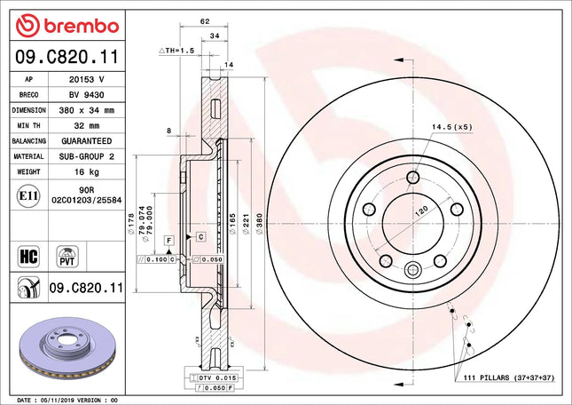Brembo 09C82011 Front Brake Disc - official Brembo product image