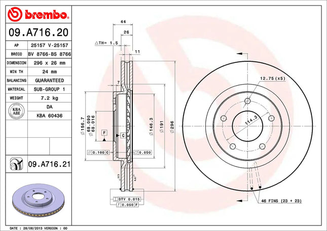 Brembo 09A71621 Front Brake Disc - official Brembo product image