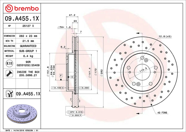 Brembo 09A4551X Front Brake Disc - official Brembo product image