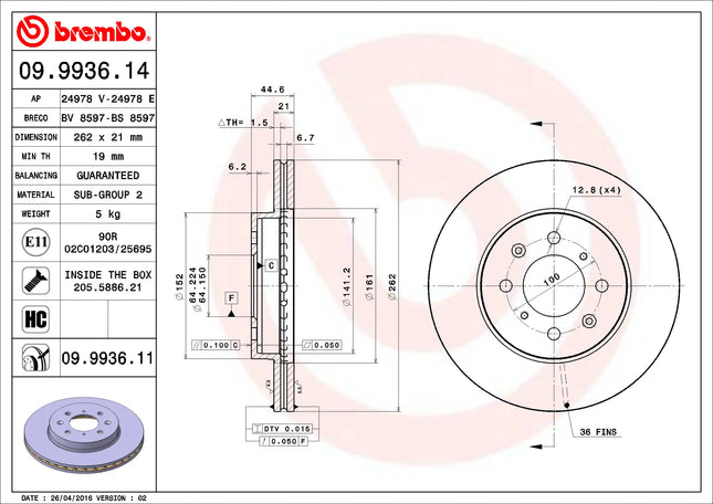 Brembo 09993611 Front Brake Disc - official Brembo product image