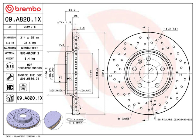 Brembo 09A8201X Front Brake Disc - official Brembo product image