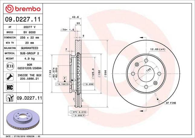 Brembo 09D22711 Front Brake Disc - official Brembo product image