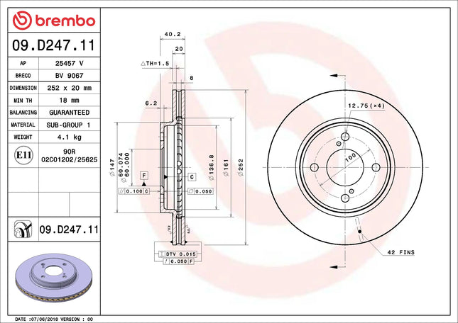 Brembo 09D24711 Front Brake Disc - official Brembo product image