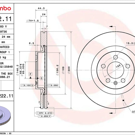 Brembo 09F22211 Front Brake Disc - official Brembo product image