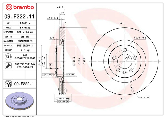 Brembo 09F22211 Front Brake Disc - official Brembo product image