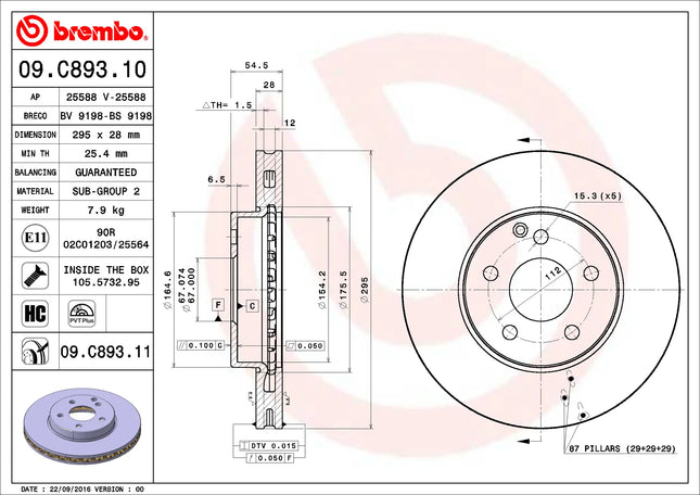 Brembo 09C89311 Front Brake Disc - official Brembo product image