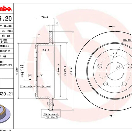Brembo 08B52921 Rear Brake Disc - official Brembo product image