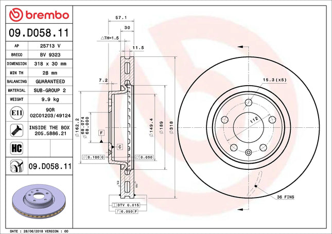 Brembo 09D05811 Front Brake Disc - official Brembo product image