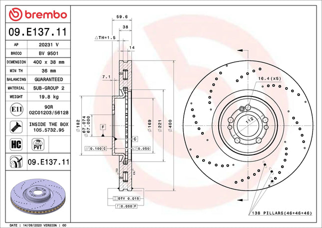 Brembo 09E13711 Front Brake Disc - official Brembo product image