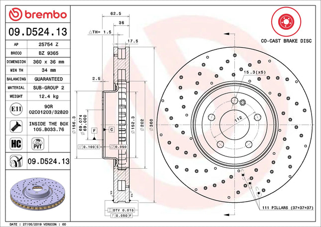 Brembo 09D52413 Front Brake Disc - official Brembo product image
