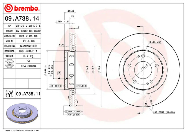 Brembo 09A73811 Front Brake Disc - official Brembo product image