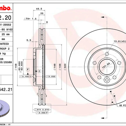 Brembo 09C54221 Front Brake Disc - official Brembo product image