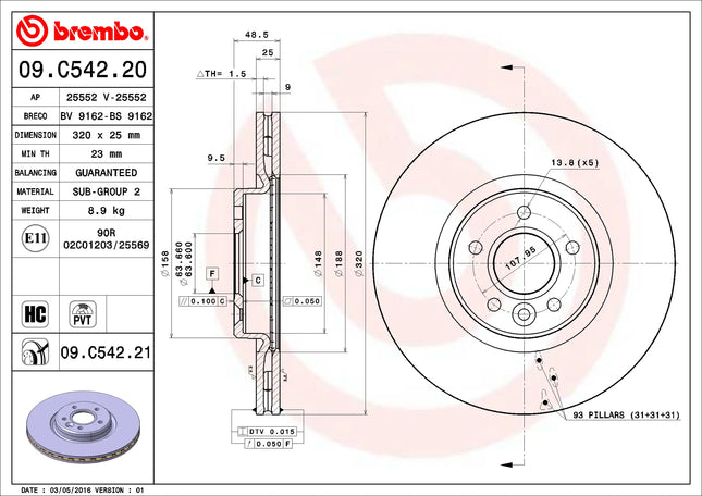Brembo 09C54221 Front Brake Disc - official Brembo product image
