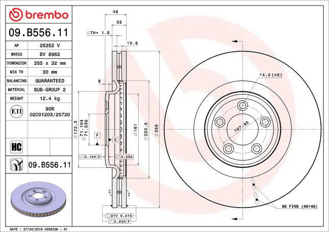 Brembo 09B55611 Front Brake Disc - official Brembo product image