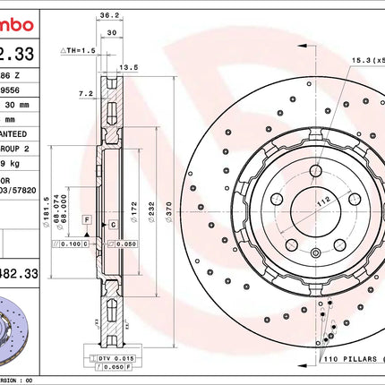 Brembo 09D48233 Rear Brake Disc - official Brembo product image