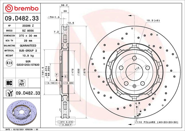 Brembo 09D48233 Rear Brake Disc - official Brembo product image