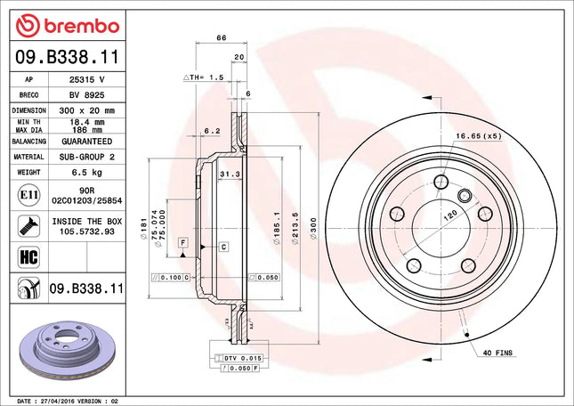 Brembo 09B33811 Rear Brake Disc - official Brembo product image