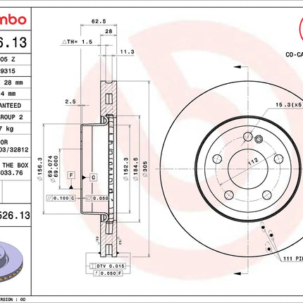 Brembo 09D52613 Front Brake Disc - official Brembo product image