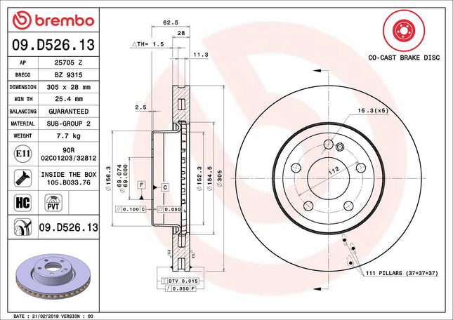 Brembo 09D52613 Front Brake Disc - official Brembo product image