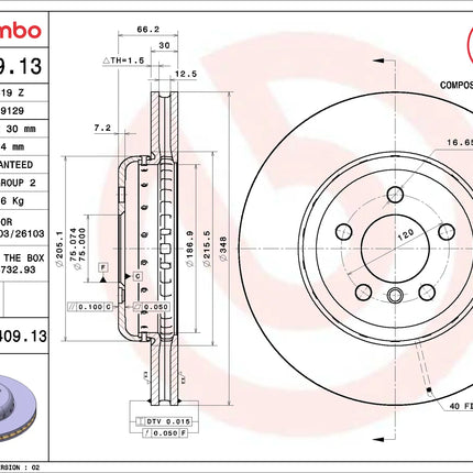 Brembo 09C40913 Front Brake Disc - official Brembo product image