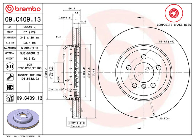 Brembo 09C40913 Front Brake Disc - official Brembo product image