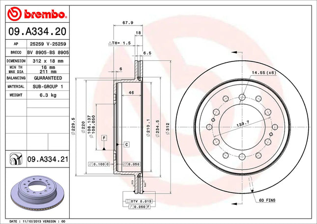 Brembo 09A33421 Rear Brake Disc - official Brembo product image