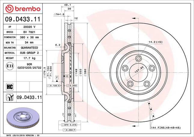 Brembo 09D43311 Front Brake Disc - official Brembo product image
