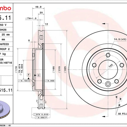 Brembo 09C51511 Rear Brake Disc - official Brembo product image
