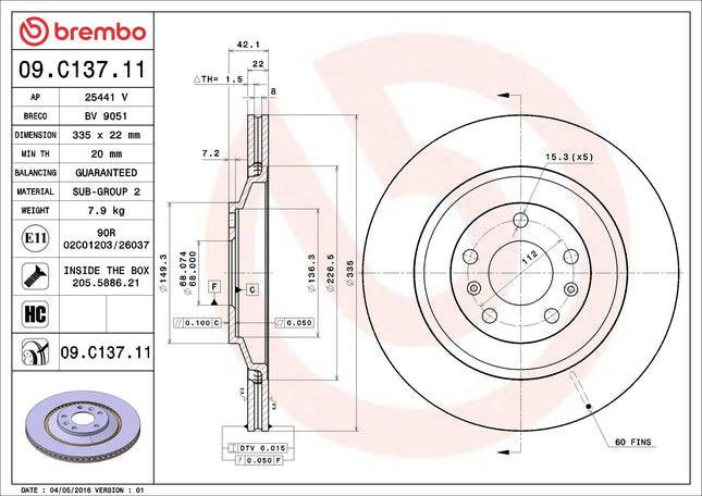 Brembo 09C13711 Rear Brake Disc - official Brembo product image