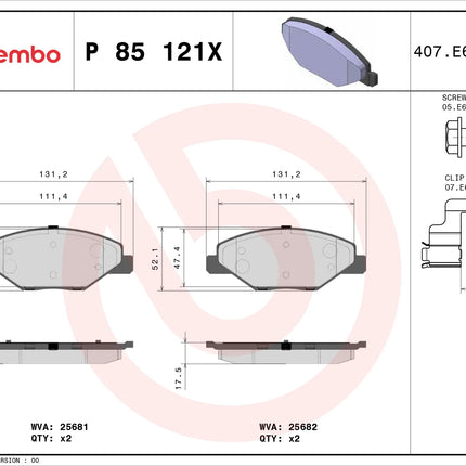 Brembo P85121X Front Brake Pad Set - official Brembo product image