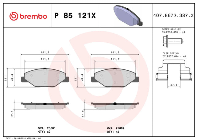Brembo P85121X Front Brake Pad Set - official Brembo product image