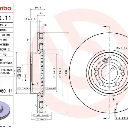 Brembo 09D98011 Front Brake Disc - official Brembo product image