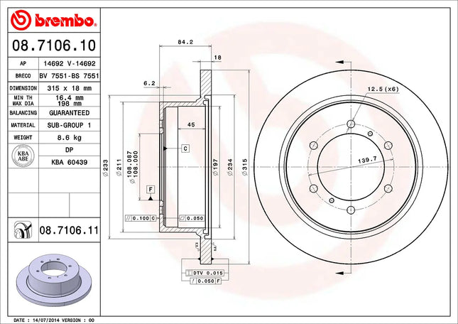 Brembo 08710611 Rear Brake Disc - official Brembo product image