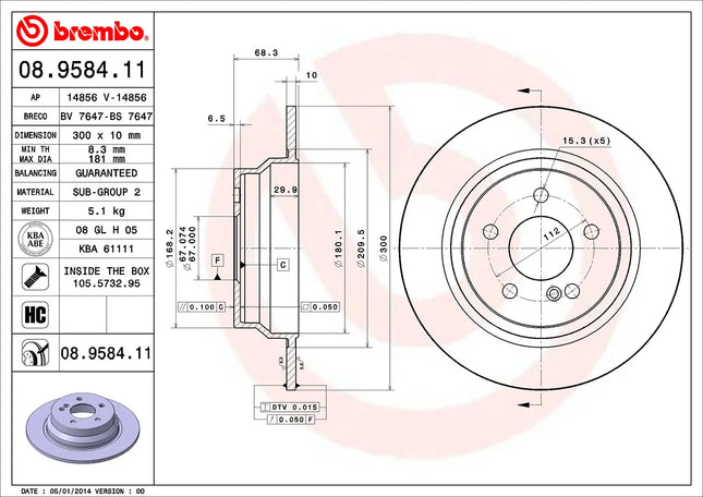 Brembo 08958411 Rear Brake Disc - official Brembo product image