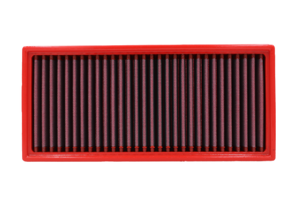 Rectangular air filter with red frame on a white background