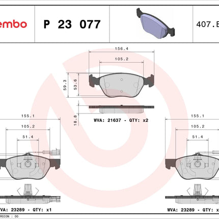 Brembo P23077 brake pad dimension drawing