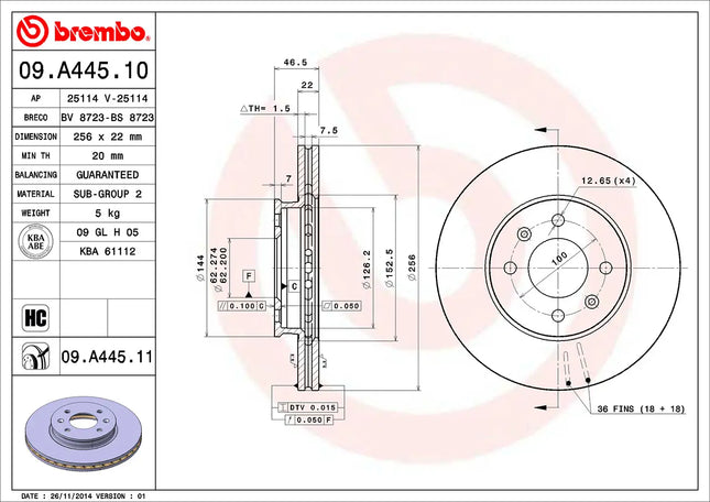 Brembo 09A44511 Front Brake Disc - official Brembo product image