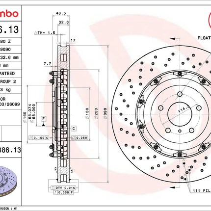 Brembo 09B38613 Front Brake Disc - official Brembo product image