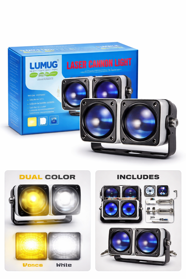 HJG Mini Laser Cannon Fog Light 80W (White/Yellow) 300M Projection – Universal (2 Pcs).