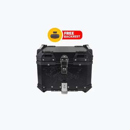 Fort Knox TC 45L Aluminium Top Case Black – with backrest pad for motorcycles.