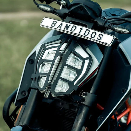 Legundary KTM Duke 250 Venator Headlight Grill mild steel front headlight protection installed