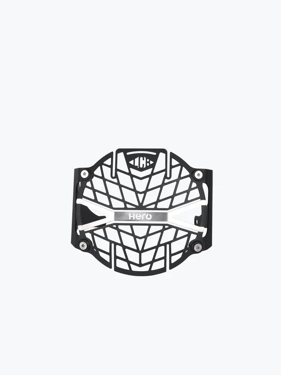 LCB Headlight Grill for Hero XPulse – black mild steel headlight protection guard with mesh design.
