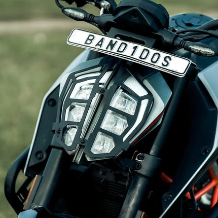 Legundary KTM Duke 250 Venator Headlight Grill mild steel front headlight protection installed