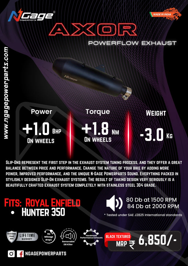 NGage AXOR catalogue page with power, torque, weight and sound figures
