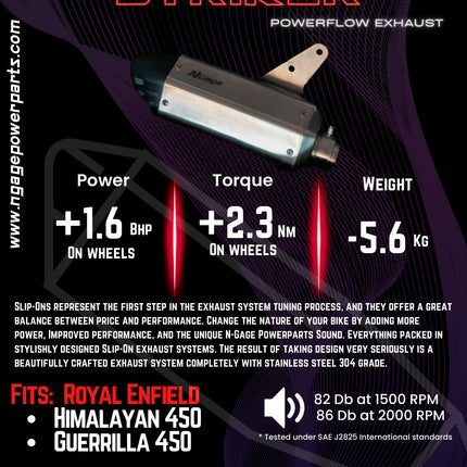 NGage STRIKER catalogue page with power, torque, weight and sound figures