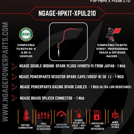 NGage HPKIT-XPUL210 catalogue page listing kit contents and Xpulse 210 fitment