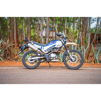 Hero XPulse 200 4V with Powerage exhaust, front three-quarter view