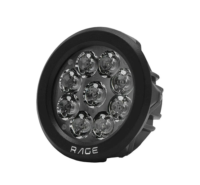 Maddog Rage performance auxiliary lights in black aluminum housing, 11,600 lumens 90% spot beam design with IP67 waterproof rating.