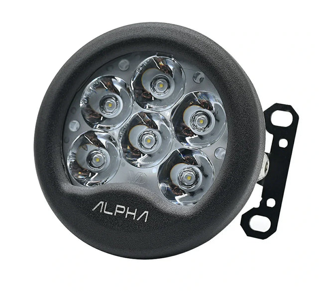 Maddog Alpha performance auxiliary lights with OEM connectors, 9600 lumens brightness, and black aluminum body.