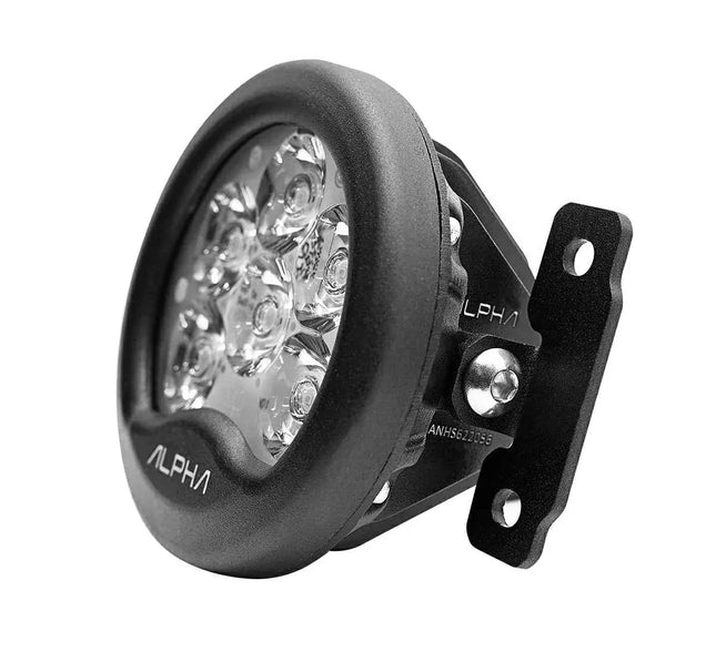 Maddog Alpha performance auxiliary lights for Tata Nexon, Harrier, and Safari with OEM connectors and clamps.